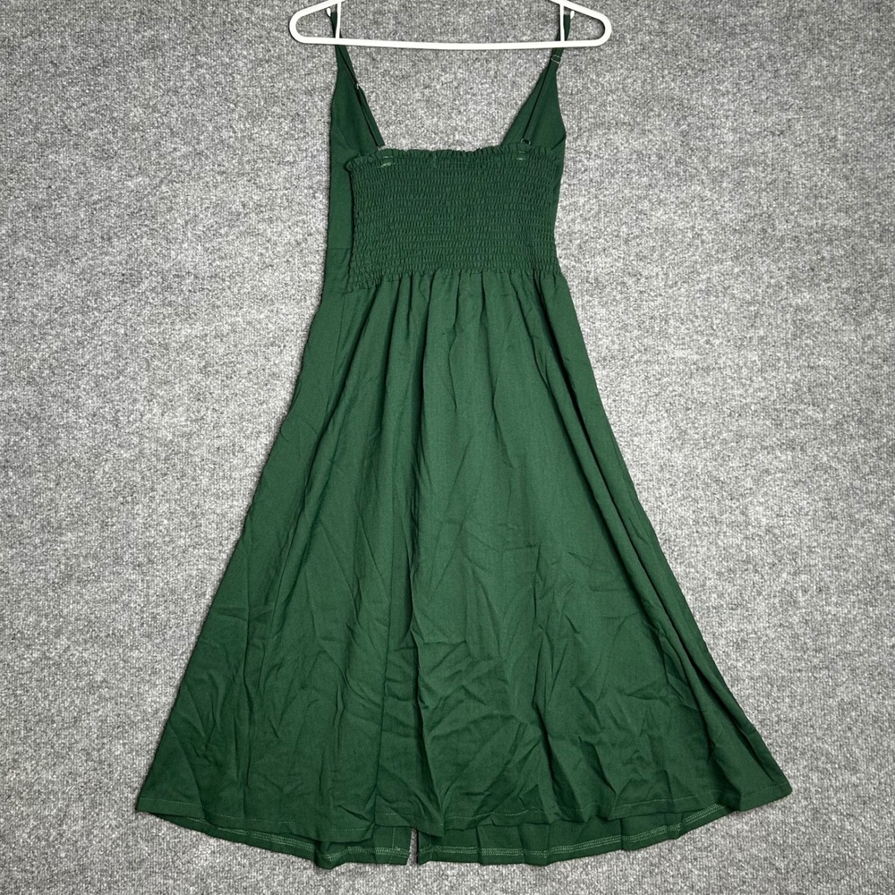 Vidarton Womens Forest Green‎ Tie Front Button Down Smocked Back Midi Dress S
